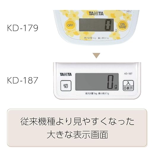 Tanita KD-187 WH Cooking Scale, 0.3 oz (1 g) Units of Up to 2.2 lbs (1 kg), Includes Hook Holes for Convenient Storage, White, Kitchen Scale, Cooking, Digital