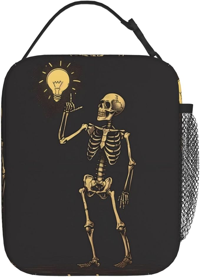 Insulated Lunch Box for Kids Boys Girls, Reusable Lunch Bag for School, Office, Work, Picnic, Travel, Skeleton Lunch Box