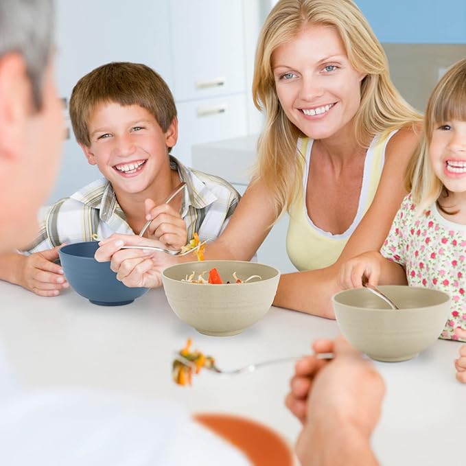Wheat Straw Bowl Sets,8 PCS Unbreakable Cereal Bowls 26 OZ,Microwave and Dishwasher Safe Bowls,Kids Bowl suitable for cereal,salad,snack and soup (Blue and Beige)