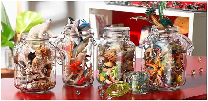 Bormioli Rocco Fido Wide Mouth Squared Glass Jar with Airtight Gasket Clamp Lid for Canning and Food Storage, Clear Top, 50.75 oz.