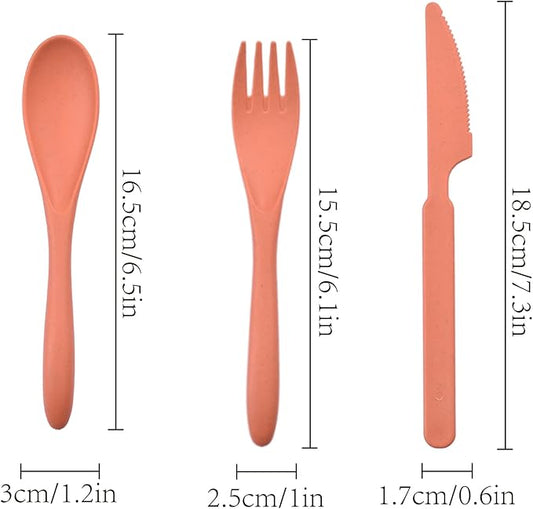 Knives Spoons and Forks Set, Wheat Straw Cutlery Set, Reusable Flatware Set for 8, Utensils for Party, Travel, Work, Picnic, Camping or Daily Use