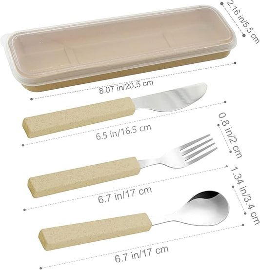 VANRA 3-Piece Children Utensils Set 18/10 Stainless Steel Child Flatware Set Silverware Knife Spoon Fork Set with Travel Case for Kids Lunch Box