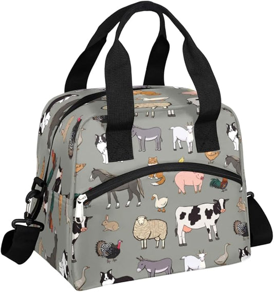 Insulated Lunch Bag for Women Men Farm Animals Leakproof Cooler Tote Bag Large Reusable Adult Lunch Box with Adjustable Shoulder Strap for Office Work Picnic Travel Beach