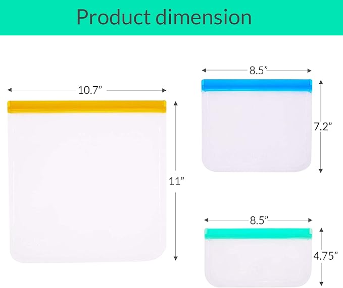 | 22 Pack Reusable Storage Bags, BPA FREE(4 Gallon Ziplock Bags+ 9 Reusable Snack Bags + 9 Sandwich Bags) Food grade PEVA, Leakproof Bags for Meat, Fruit, Vegetable)