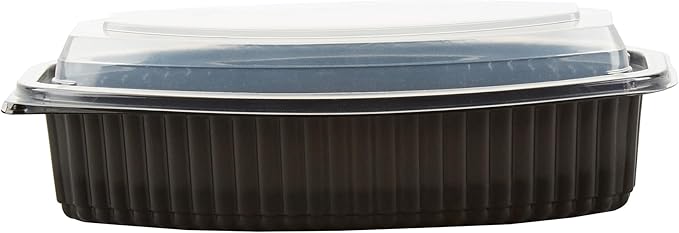 Restaurantware RW Base 28 Ounce Meal Prep Containers, 100 Microwavable To Go Containers With Lids - Disposable, Freezable, Black Plastic Oval Food Containers, Pack Hot And Cold Food, For Takeaway