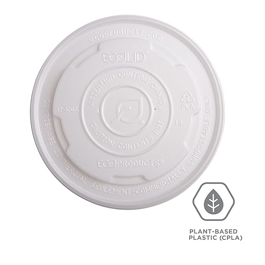 Eco-Products Compostable World Art Soup Container Lids, Case of 500, Fits 12-32oz Soup Containers, Made From CPLA Renewable Plant Based Plastic, For Hot or Cold Food, Clear For Visibility