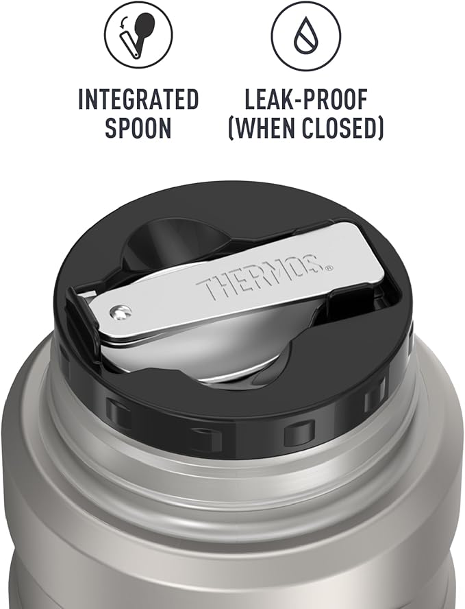 THERMOS Stainless King Vacuum-Insulated Food Jar with Spoon, 16 Ounce, Matte Stainless Steel