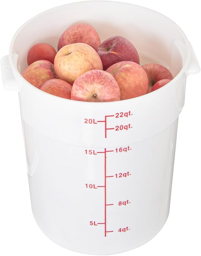 Restaurantware-Met Lux 22 Quart Food Storage Containers, 10 White Storage Containers - Lids Sold Separately, Red Volume Markers, Dishwashable Containers, Side Handles, For Storing Foods