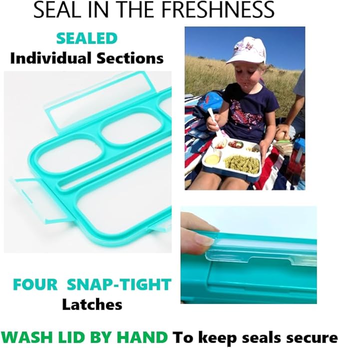 Bento-Box Lunch Boxes for Kids, Boys, Adults. Leakproof Lunch Set, Bentoboxes for School or Work. Portion Containers. BPA Free. 6 Compartments. Fork & Spoon. Blue & Navy Blue Large
