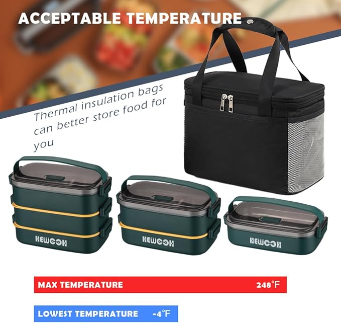 HEWOOH Large Bento Box Adult Lunch Box (74 Oz Large Capacity), Reusable, Including Lunch Bag, Fork And Spoon, 3 Dividers, Suitable For Work, Picnic, Dishwasher And Microwave Safe. （Green）