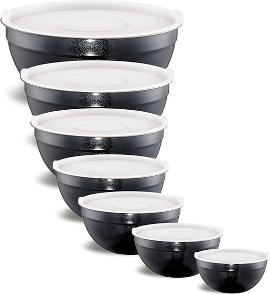 Black Mixing Bowls With Airtight Lids,Stainless Steel Bowl,Salad Bowls 7 Piece Colorful Nesting Bowl Rainbow Kitchen Accessories,Size 7,3.6,2.7,2.1,1.5,1.1,0.8QT Stackable Design