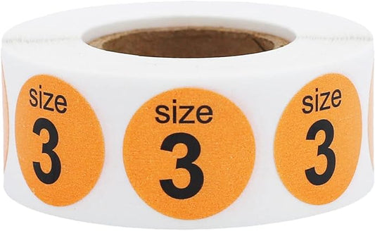 Shoe Size 3 Peach Stickers for Retail Clothing – 3/4 Inch Round, 500 Semi-Gloss Adhesive Labels Per Roll for Footwear Inventory, Organization, and Display – Made in The USA