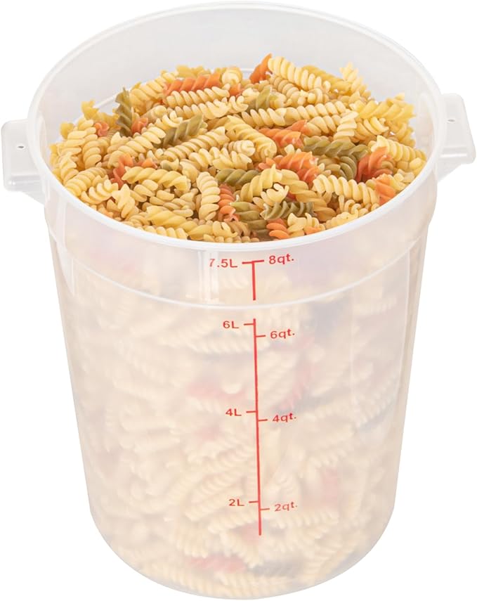 Restaurantware-Met Lux 8 Quart Food Storage Container, 1 Translucent Storage Container - Lids Sold Separately, Red Volume Markers, Dishwashable Container, Side Handles, For Storing Foods