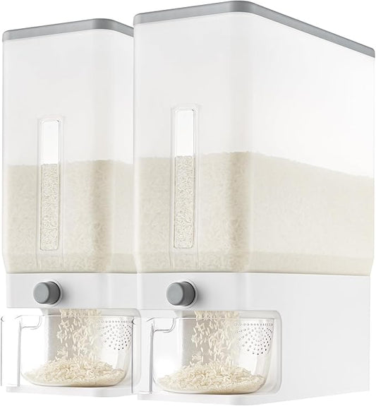 Lifewit 2 Pack Rice Dispenser 25 Lbs(11.3kg), 5.9 * 13.8 * 16.9 inches Rice Storage Container Sealed Moisture Proof with Measuring Cup for Kitchen Pantry Household, BPA-Free, Clear