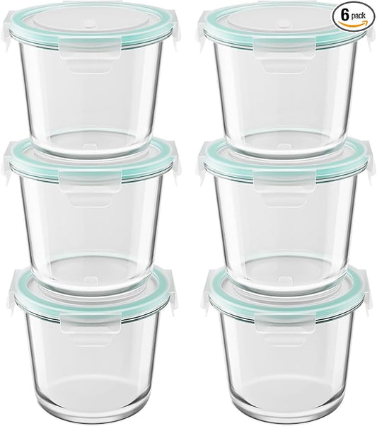12 PCS Glass Meal Prep Containers with Lids, Airtight 3 Cup Glass Storage Containers Set, Heat-Resistant BPA-Free Glass Containers for Soup, Leftover, Microwave, Dishwasher, and Freezer Safe (6 Packs)