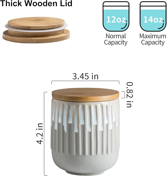 Kitchen Decorative Canisters Ceramic Food Storage Jars, Stackable Spice Jars with Airtight Lid, Wide Mouth Sugar Containers, Small Canisters for Snacks, Ground Coffee, Tea, Honey, Salt - 14 Oz