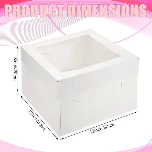 RHBLME 20 PCS Cake Box, 12 Inch Cake Boxes, 12x12x8 Inch Large Bakery Boxes with Window, White Cake Boxes for Father's Day, Birthday Party, Pastries, Desserts, Pie, Mother's Day, etc