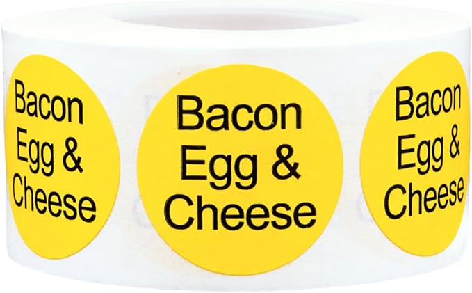 Bacon, Egg, & Cheese Deli Labels 1 Inch 500 Total Adhesive Labels
