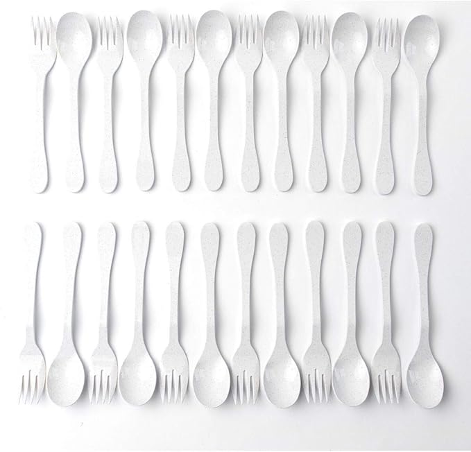 Knork Eco Plant Based 24 Pack Reusable Bamboo Flatware Set (White)…
