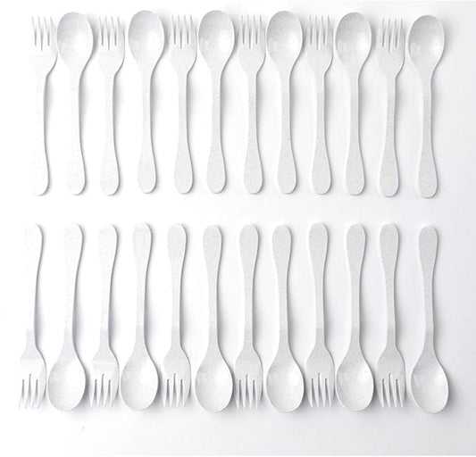 Knork Eco Plant Based 24 Pack Reusable Bamboo Flatware Set (White)…