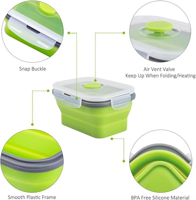 Collapsible Food Storage Containers with Airtight Lid, 11.8 oz, Small Kitchen Stacking Silicone Collapsible Meal Prep Container Set for Leftover, Microwave Freezer Dishwasher Safe, 4 Colors, Set of 4