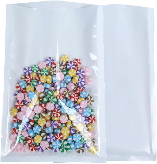 QQ Studio 100 PCS Metallic Mylar Foil Open Top Sealable Bags (8x12cm(3.1x4.7"), Clear & White)
