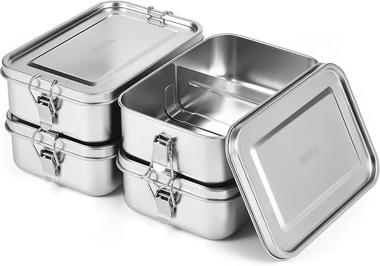4 PCS Stainless Steel Bento Box 1400ml, Metal Bento Box, Metal Lunch Box, Food Containers, Stainless Steel Lunch Container for Home, Work, Camping