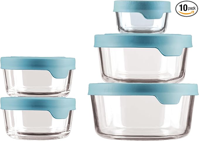 Anchor Hocking TrueSeal 10-piece Glass Food Storage Containers with Airtight Lids, Mineral Blue