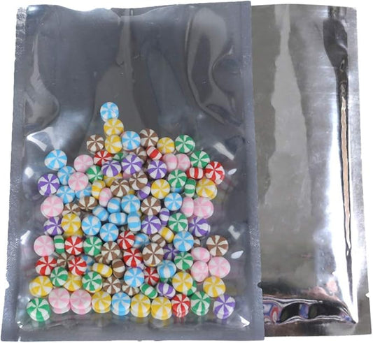 QQ Studio 100 PCS Metallic Mylar Foil Open Top Sealable Bags (12x18cm(4.7x7"), Clear & Silver)