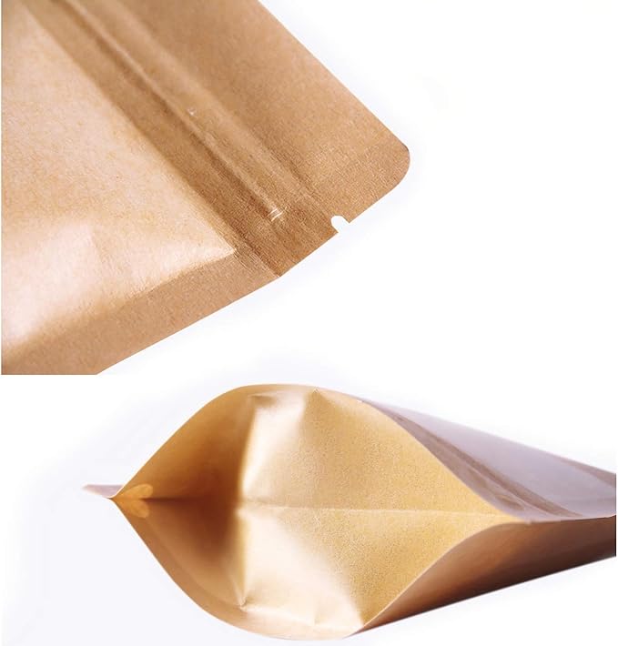 Kingrol 100 Count 7 x 10.25 Inch Kraft Paper Bags with Resealable Lock Seal Zipper &Transparent Window, Stand Up Food Bags
