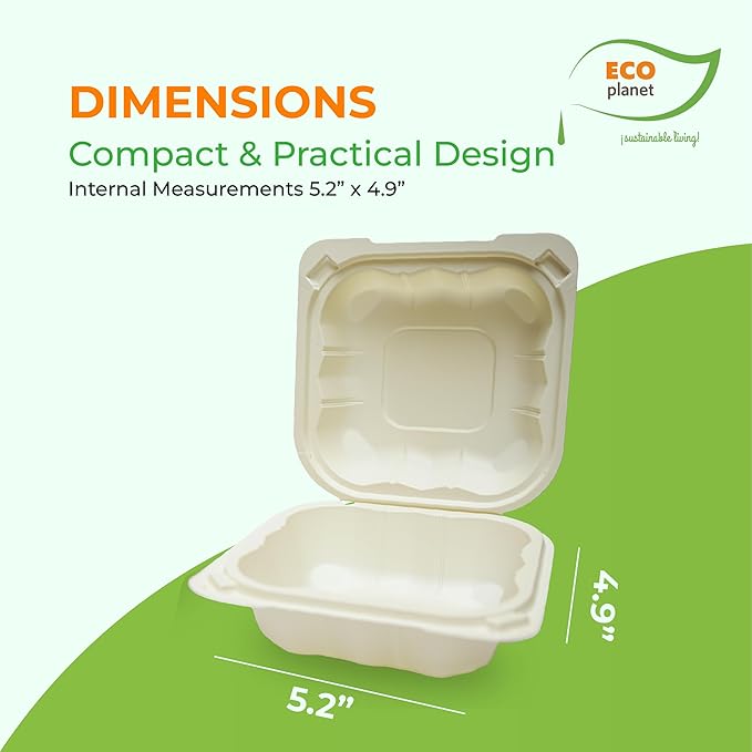 Compostable Food Containers with Lids | Durable, Biodegradable, and Eco-Friendly (50, Square C1)
