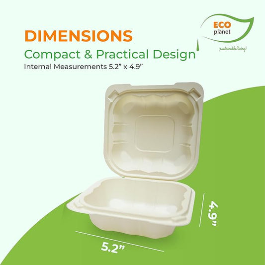 Compostable Food Containers with Lids | Durable, Biodegradable, and Eco-Friendly (50, Square C1)