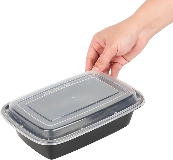 Asporto 38 Ounce Take Out Containers, 100 Food Containers With Lids - Microwavable, Disposable, Black Plastic To Go Food Containers, No BPA, For Take Out And Delivery - Restaurantware