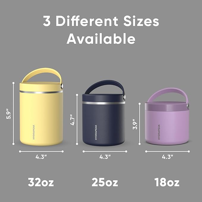Hydrapeak 25oz Stainless Steel Vacuum Insulated Thermos Food Jar | Thermos for Hot Food and Cold Food, Wide Mouth Leak-Proof Soup Thermos for Adults, 10 Hours Hot and 16 Hours Cold (Black)