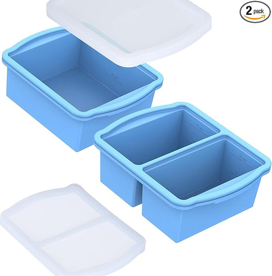 Silicone Freezer Trays with Lids, Set of 2 - with 1cup and 2 cupSilicone Freezer Molds for freezing soups, sauces and individual servings of lasagna, casseroles, dishwasher and microwave safe