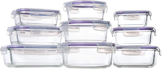 Bayco Glass Storage Containers with Lids, 9 Sets Meal Prep Container Airtight, Glass Food Storage Containers, Container Sets for Food Storage with Lids - (Purple)