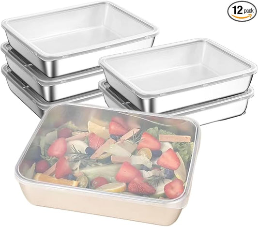 6Pcs Meal Prep Food Containers with Lids, Stainless Steel Trays Freezer Box Containers for Food with Airtight Lids, Oven & Dishwaher Safe(2200ML)