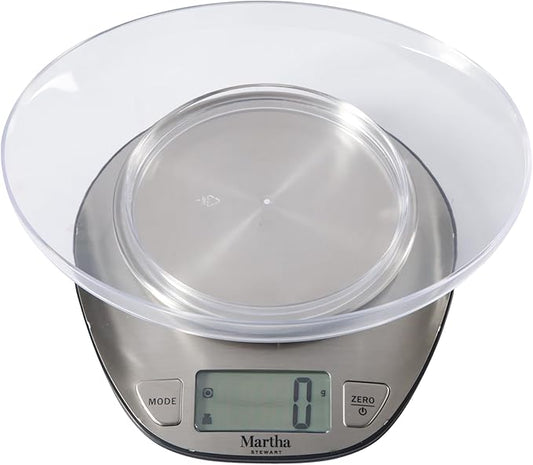 Martha Stewart Food Scale 11 lbs/5kg, Digital Kitchen Scale, 304 Stainless Steel, Weight in Grams and Ounces for Baking, Cooking, and Meal Prep, LCD Display