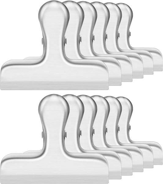12 Pack Silver Chip Clips - Round, Smooth Edge Air Tight Seal for Food Packages, Snack Bag Clips for Office Kitchen Home