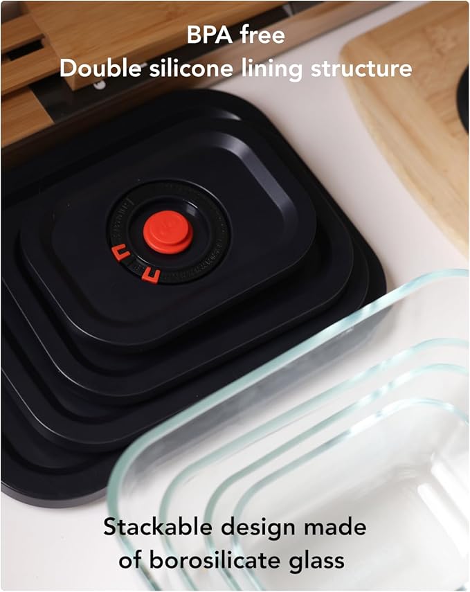 airhood Vacuum Food Storage Container Set | Powerful Electric Vacuum Pump + 4 Borosilicate Glass Containers | Keeps Food Fresh 5X Longer | Microwave, Freezer & Oven Safe | BPA-Free & Stackable