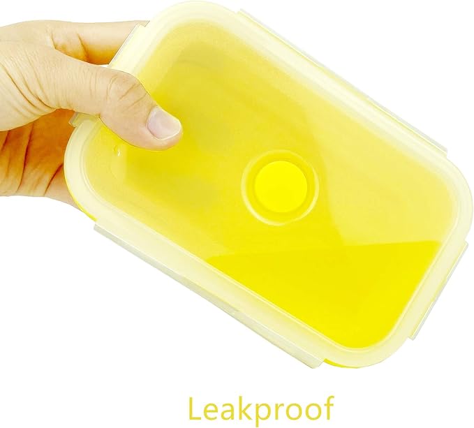 CCyanzi Set of 3 Yellow Collapsible Food Containers Collapsible Camping Bowl Silicone Storage Containers, Safe to Microwave and Freezer, 800ml