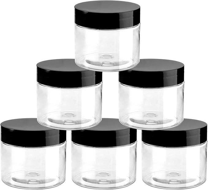 Tosnail 50 Pack 2.7 oz Clear Plastic Jars with Black Lids, Leak-Proof Round Food Safe Storage Containers for Kitchen Use, Beauty Products, Spices and More