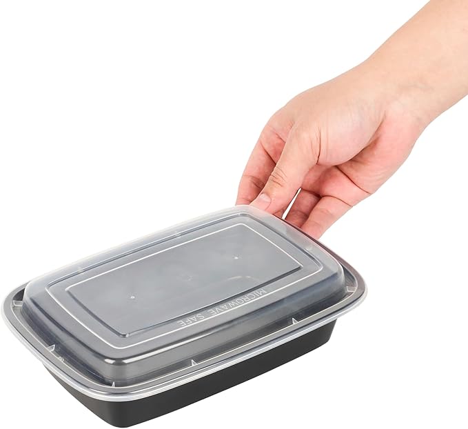 Restaurantware Asporto 24 Ounce Take Out Containers, 50 Food Containers With Lids - Microwavable, Disposable, Black Plastic To Go Food Containers, No BPA, For Take Out And Delivery