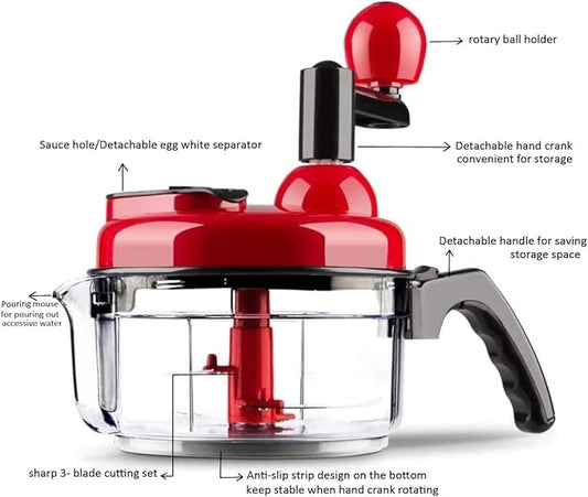 Hand crank food processor chopper for vegetables fruits nuts with egg white separator