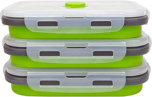 CARTINTS Set of 3 Collapsible Food Storage Containers with Lids, Collapsible Silicone Bowls, Silicone Lunch Containers, For Meal Prep, Camping, Travel, Microwave and Freezer Safe,500ml,Green