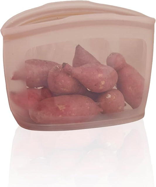 Platinum Silicone Food Grade Reusable Storage Bag, 3.6Cup Leak-Proof Airtight Seal, BPA-Free, Microwave, Freezer & Dishwasher Safe, Heat Resistant Sous Vide,Silicone Snack Bags, Taupe Brown