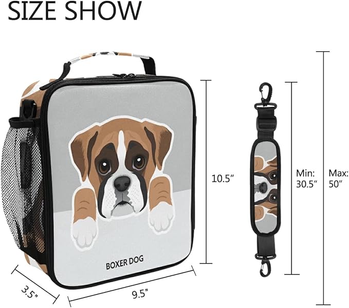 Pfrewn Dog Pattern Lunch Box Boxer Dog Insulated Lunch Bag Reusable Cooler Meal Prep Bags Lunch Tote with Shoulder Strap for School Kids Office Adult