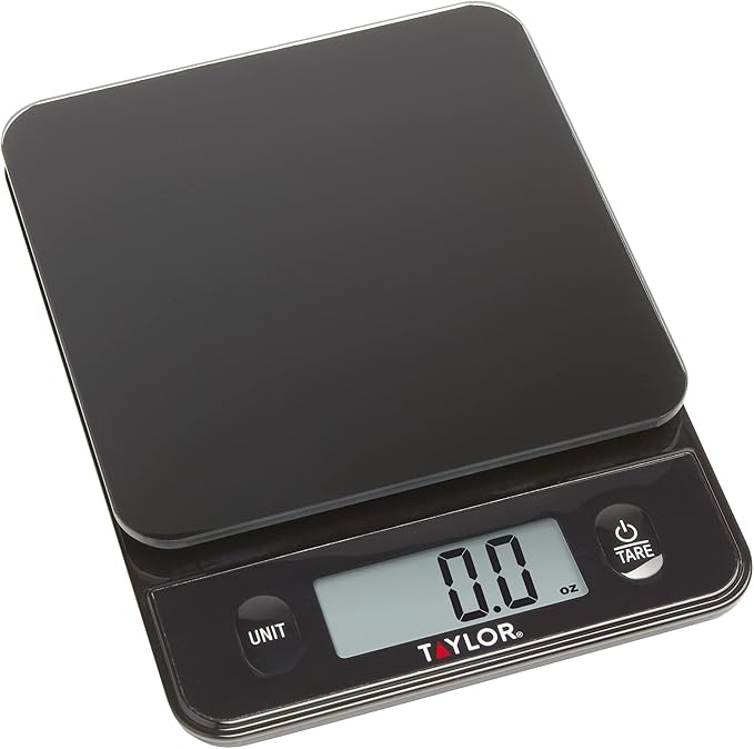 Taylor Glass Top Food Scale with Touch Control Buttons, 11 lb Capacity, Black