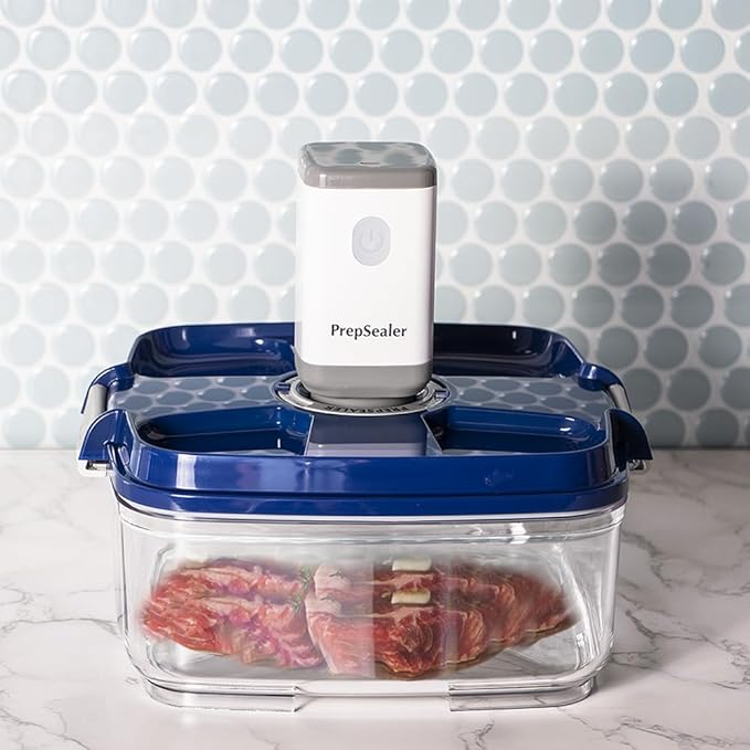 Marinating Vacuum System Container-Makes Food Tastier, Juicier, Healthier and More Tender (2 Liter, Square Shape, Tritan Material, Blue Color, Manual Hand Pump Included)
