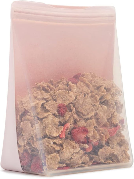 W&P Porter Silicone Reusable Storage Bags, Stand-Up Variety 2 Pack (36oz, 50oz), Blush, Food Storage Container, Microwave and Dishwasher Safe, Easy Cleaning